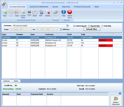 The Invoices & Payments tab in SliQ