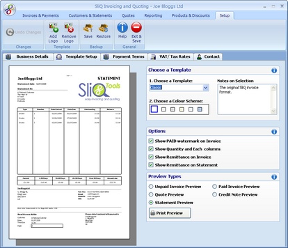 Tab allowing a template and colour scheme to be selected